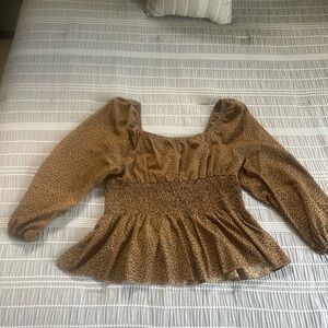 SHEIN Brown Leopard Print Smocked Peplum Blouse